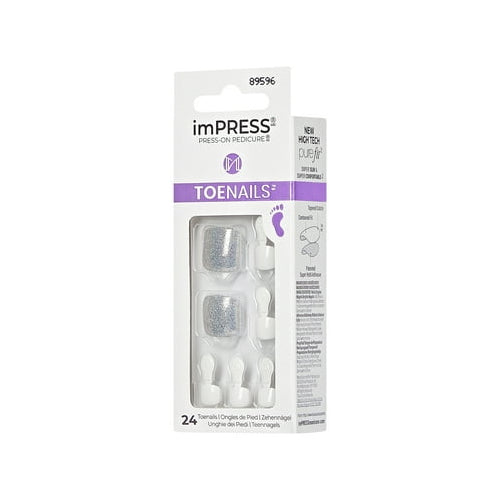 KISS imPRESS Square Press-On Toenails, Silver, 24 Pieces