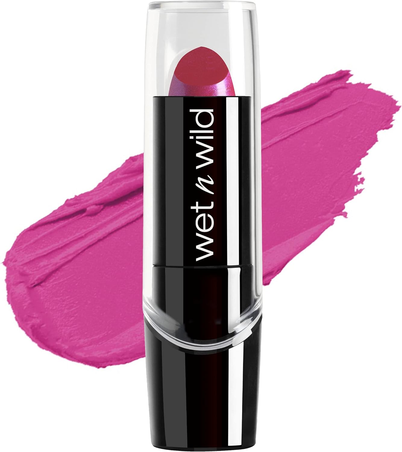 wet n wild Silk Finish Lipstick, Hydrating Rich Buildable Lip Color, Formulated with Vitamins A,E, & Macadamia for Ultimate Hydration, Cruelty-Free & Vegan - Fuchsia with Blue Pearl