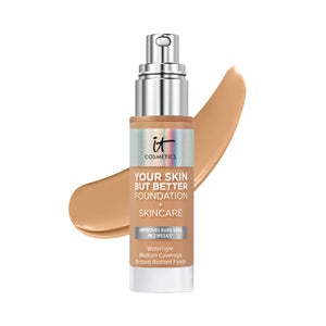 IT Cosmetics Your Skin But Better Foundation + Skincare, Tan Cool 40 - Hydrating Coverage - Minimizes Pores & Imperfections, Natural Radiant Finish - With Hyaluronic Acid - 1.0 fl oz