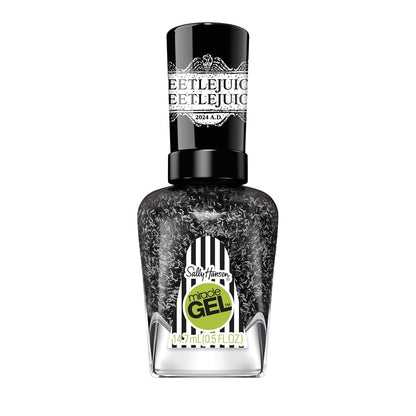 Sally Hansen Miracle Gel Beetlejuice Salon Quality Nail Polish| Gel-Like Formula, Two-Step System, No UV Light Needed, Long Lasting | Opaque, Glittery | 929 Ghost With The Most | Black Nail Polish