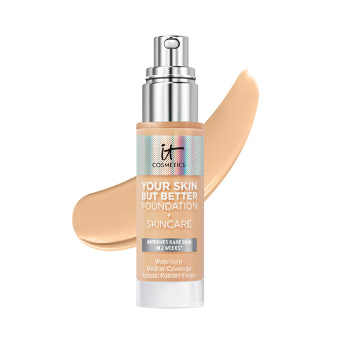 IT Cosmetics Your Skin But Better Foundation + Skincare, Light Warm 23 - Hydrating Coverage - Minimizes Pores & Imperfections, Natural Radiant Finish - With Hyaluronic Acid - 1.0 fl oz