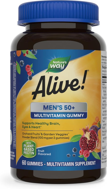 Nature's Way Alive! Men's 50+ Gummy Multivitamins, B-Vitamins, Fruit Flavored, 60 Count