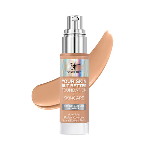 IT Cosmetics Your Skin But Better Foundation + Skincare, Medium Cool 34 - Hydrating Coverage - Minimizes Pores & Imperfections, Natural Radiant Finish - With Hyaluronic Acid - 1.0 fl oz
