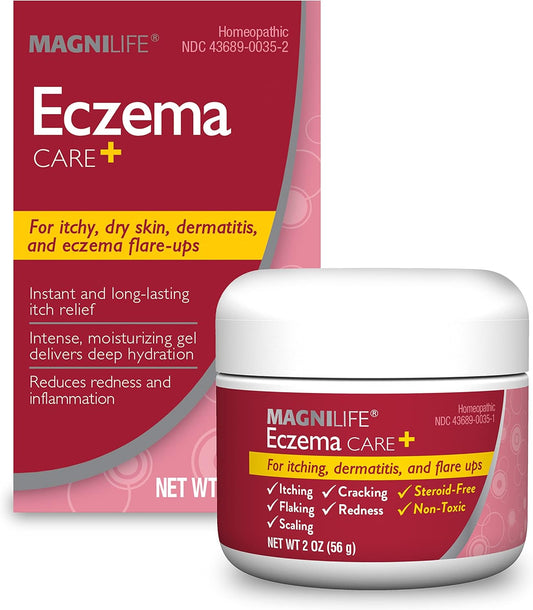 MagniLife Eczema Care+, Moisturizing Gel for Itchy, Dry Skin, Last Relief for Dermatitis and Eczema Flare-Ups - Natural Ingredients Aloe, Calendula & Tea Tree Oil - Steroid-Free, Paraben-Free - 2 oz