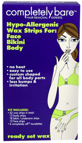 Completely Bare ready set WAX No heat HypoAllergenic Wax Strips Face Bikini Body