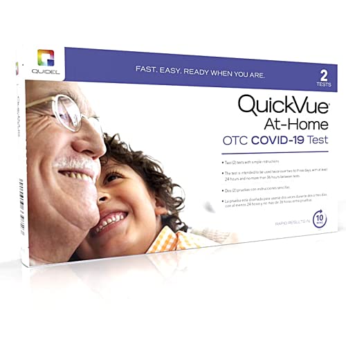 Quidel QuickVue At-Home OTC COVID-19 Test Kit, Self-Collected Nasal Swab Sample, 10 Minute Rapid Results - Single Kit (includes 2 tests, intended for a single user)