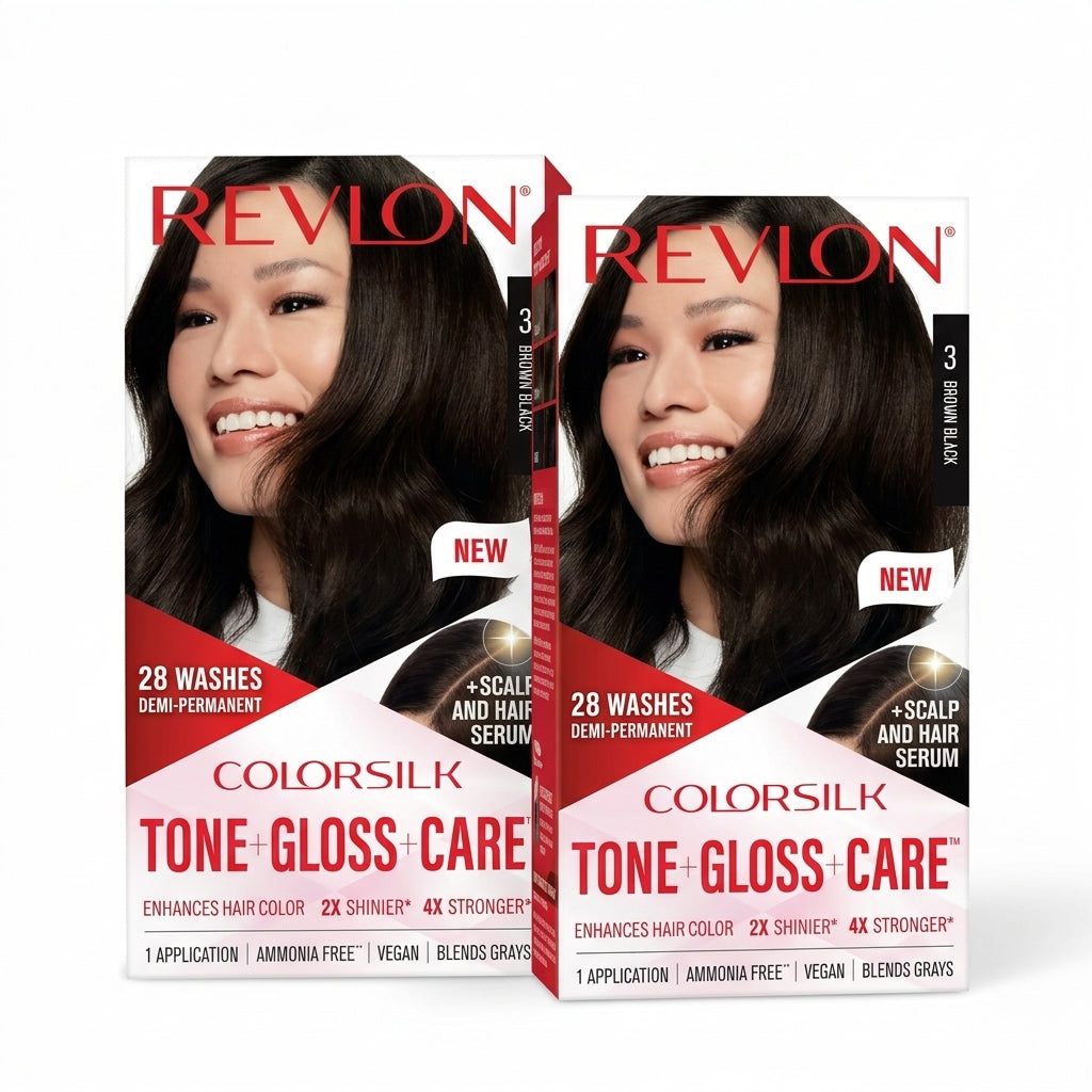 Revlon ColorSilk Tone Gloss Care Demi Permanent 3 Brown Black Hair Color 2 Pack