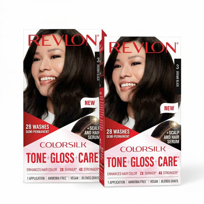 Revlon ColorSilk Tone Gloss Care Demi Permanent 3 Brown Black Hair Color 2 Pack