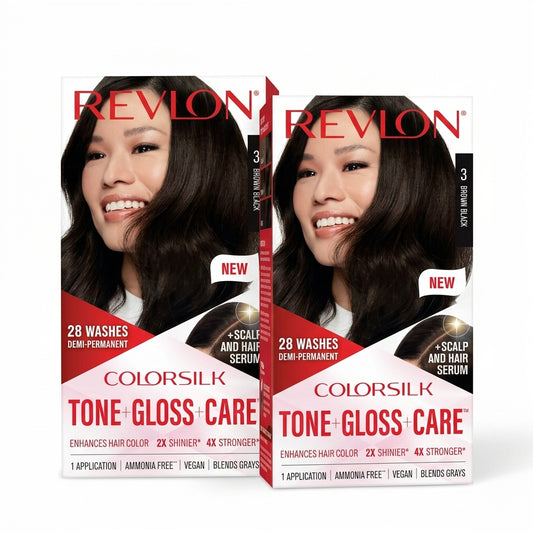 Revlon ColorSilk Tone Gloss Care Demi Permanent 3 Brown Black Hair Color 2 Pack