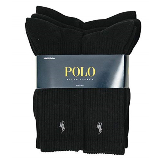 Polo Ralph Lauren Men's Classic Ribbed Crew Socks - 6 Pack (Black)