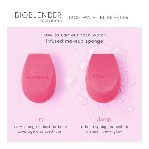 EcoTools Rose Water Bioblender, Makeup Blending Sponge for Foundation, Pink, 1 Count