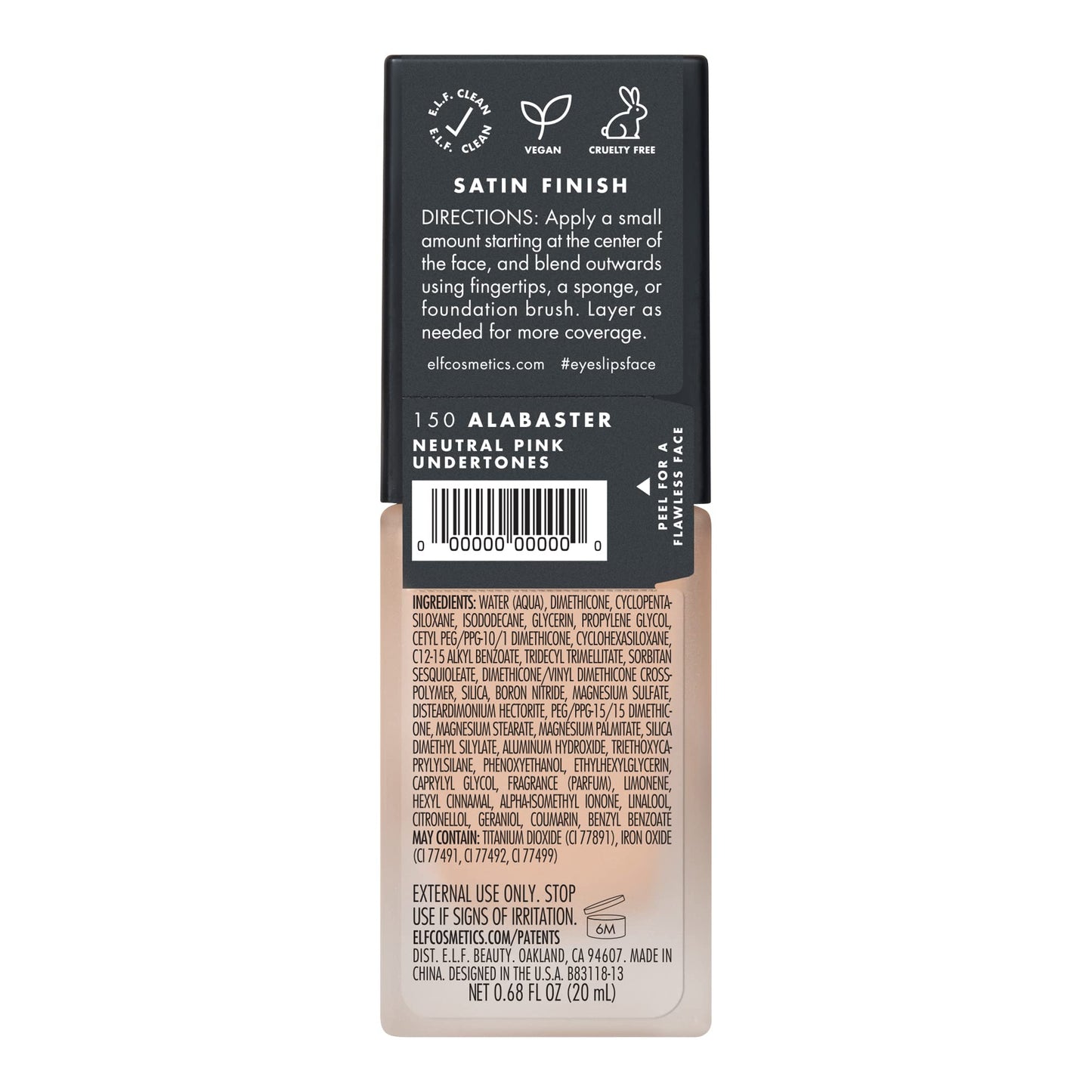 e.l.f. Flawless Finish Foundation, Lightweight & Medium Coverage, Semi-Matte Finish, Alabaster, 0.68 Fl Oz (20mL)