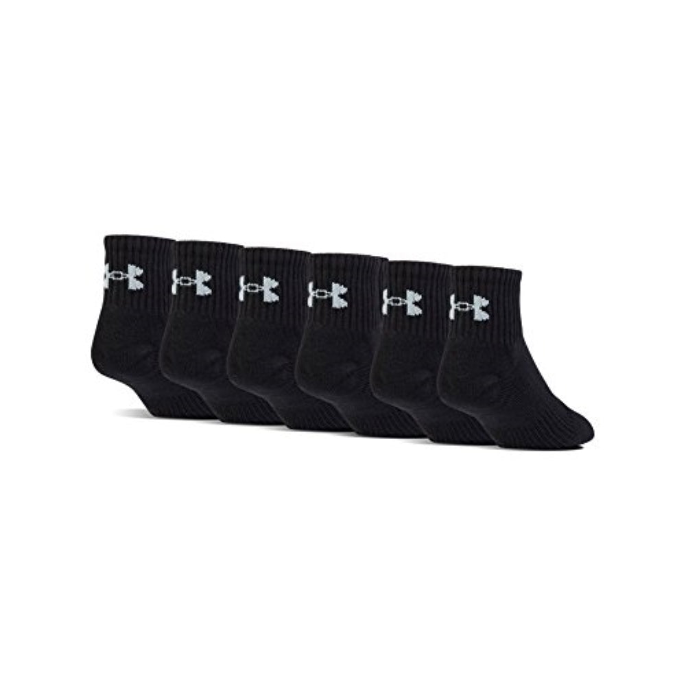 Under Armour Unisex-Adult Cotton Quarter Socks, Multipairs, Black/Gray (6-Pairs), Large