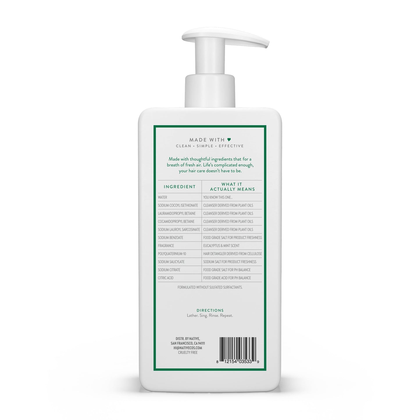 Native Scalp Refreshing 2 in 1 Shampoo and Conditioner Eucalyptus Mint Sulfate & Paraben Free 16.5 fl oz