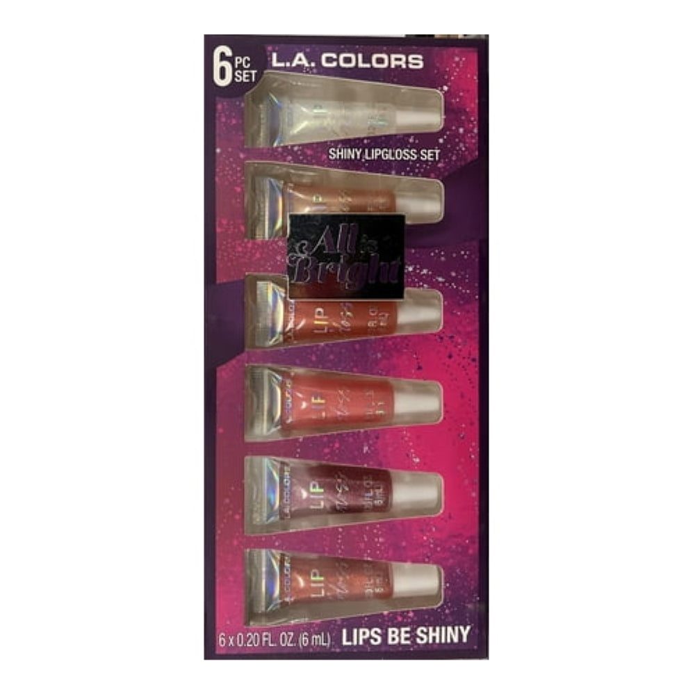 L.A. COLORS All Is Bright 6pc Shiny Lipgloss Set, Lips Be Shiny