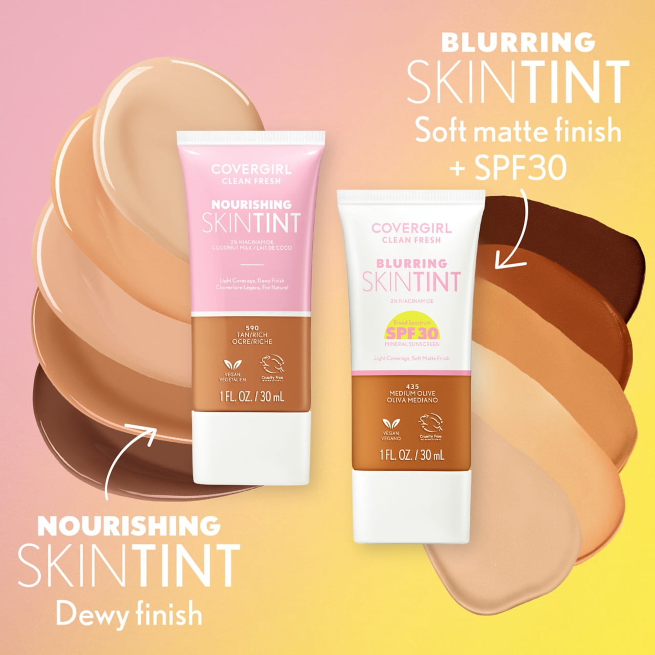 COVERGIRL Clean Fresh Nourishing Skin Tint, Dewy Finish, Tan/ Rich, 1 fl oz (Packaging May Vary)