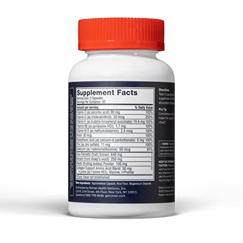 ROMAN Hair Support Supplement for Men | with Saw Palmetto, Zinc, and Biotin to Help Support and Nourish Hair | 30-Day Supply (90 Capsules)