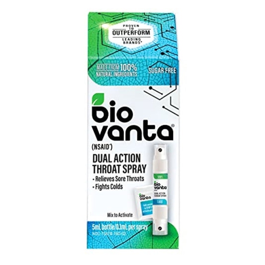 Biovanta Natural Ingredients Throat Spray for Cold and Sore Throat, Sugar-Free Dual Action 5 Milliliter Bottle