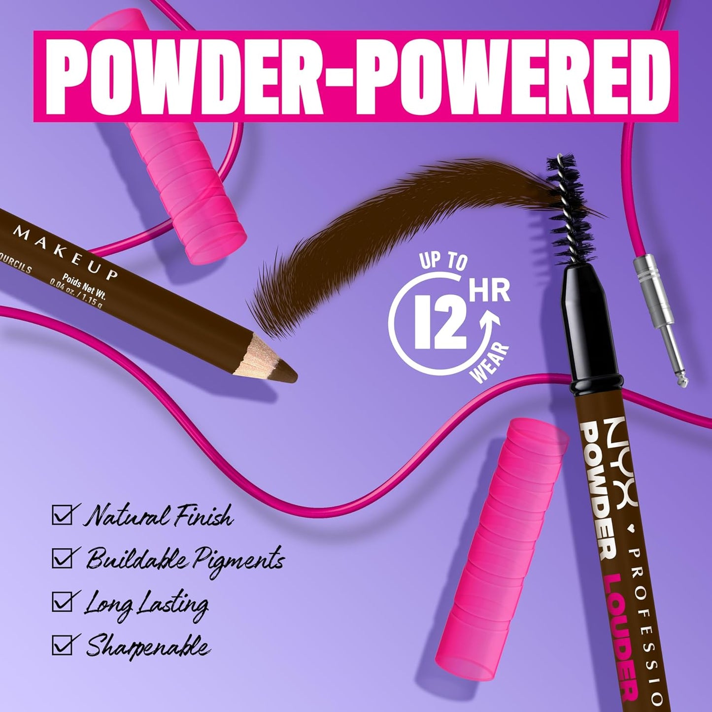 NYX PROFESSIONAL MAKEUP Powder Louder Eyebrow Pencil, Brow Pencil with Buildable Volume For Up To 12HR Wear, Vegan Formula - Espresso