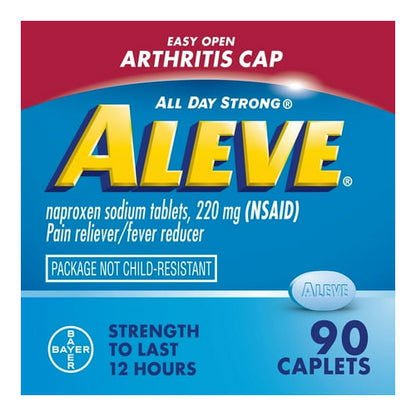 Aleve Caplets Easy Open Arthritis Cap Naproxen Sodium Pain Reliever, 90 Count