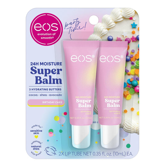 eos 24H Moisture Super Balm- Birthday Cake, Lip Balm, 0.35 fl oz, 2-Count