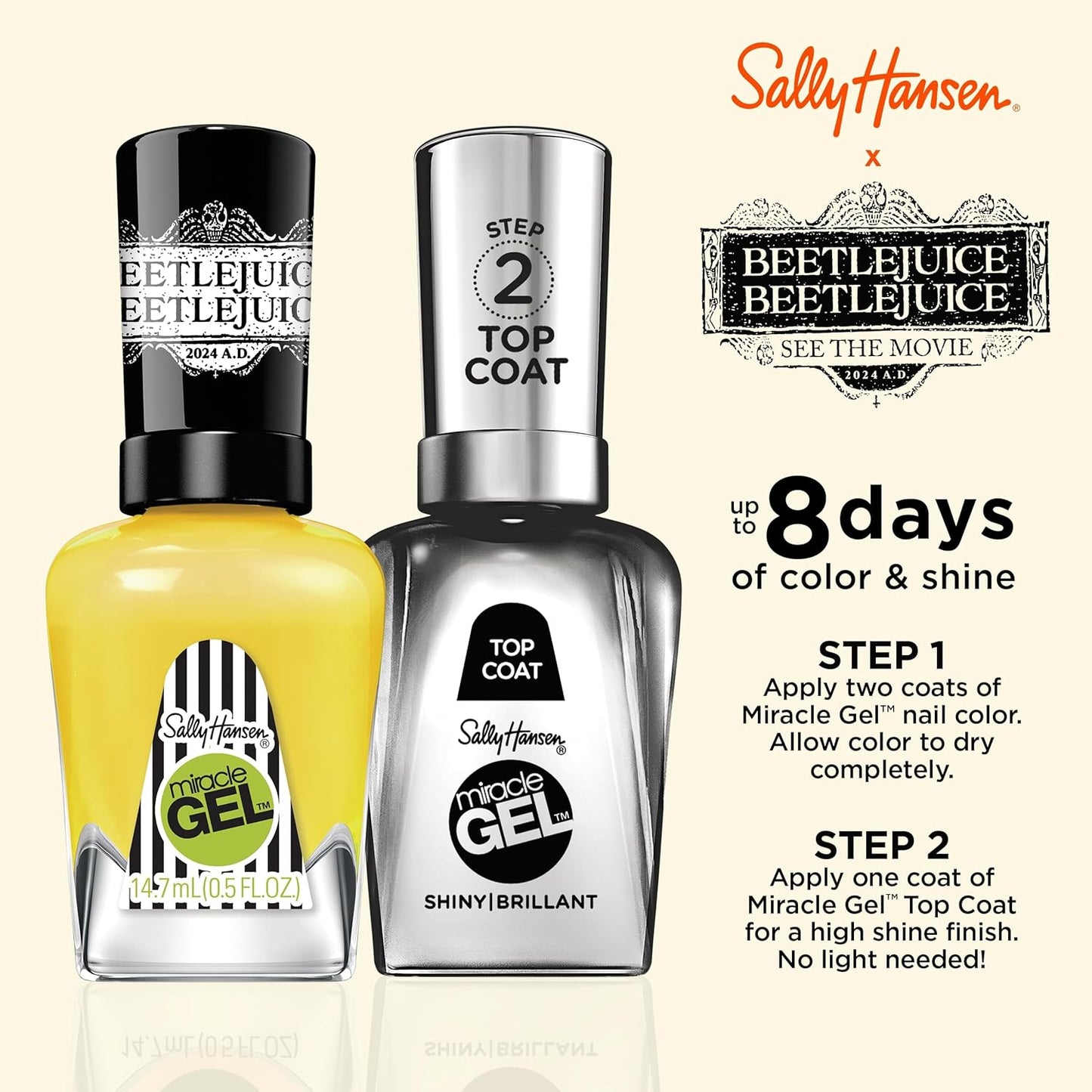 Sally Hansen Miracle Gel Beetlejuice Salon Quality Nail Polish | Gel-Like Formula, Two-Step System, No UV Light Needed, Long Lasting | Opaque | 932 Hello My Name Is Bob | Bright Yellow Nail Color