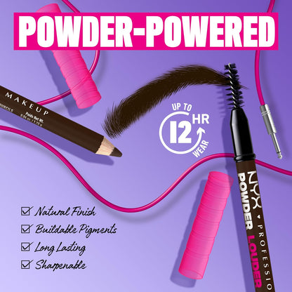 NYX PROFESSIONAL MAKEUP Powder Louder Eyebrow Pencil, Brow Pencil with Buildable Volume For Up To 12HR Wear, Vegan Formula - Brown