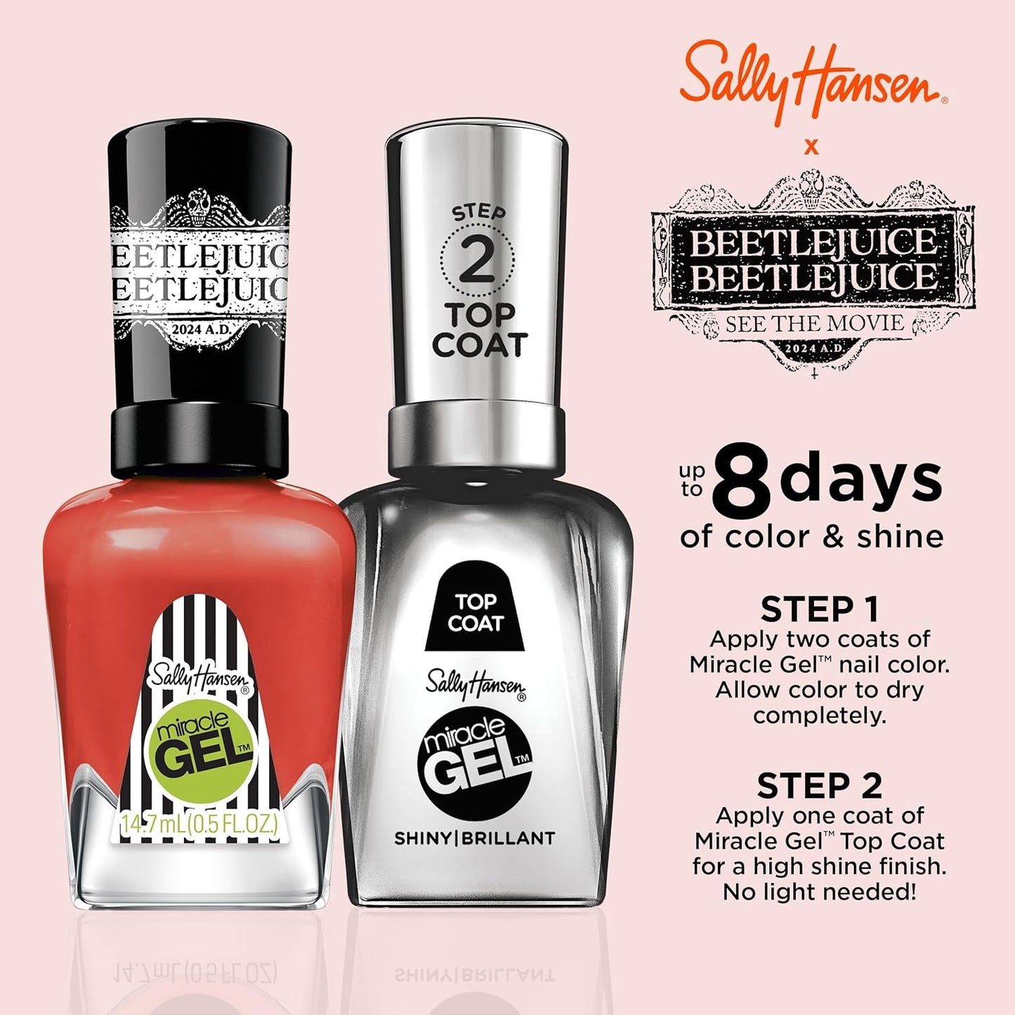 Sally Hansen Miracle Gel Beetlejuice Salon Quality Nail Polish | Gel-Like Formula, Two-Step System, No UV Light Needed, Long Lasting | Opaque, Glossy | 927 Strange And Unusual | Cherry Red Nail Color
