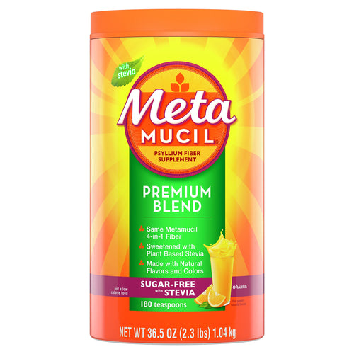 Metamucil Premium Blend Psyllium Stevia Fiber Supplement Powder, Orange, 180 Tsp