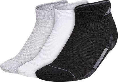 adidas Women's Superlite Stripe 3.0 Low Cut Socks (3-Pair) Athletic fit with Arch Compression, Black/White/Cool Light Heather, Medium