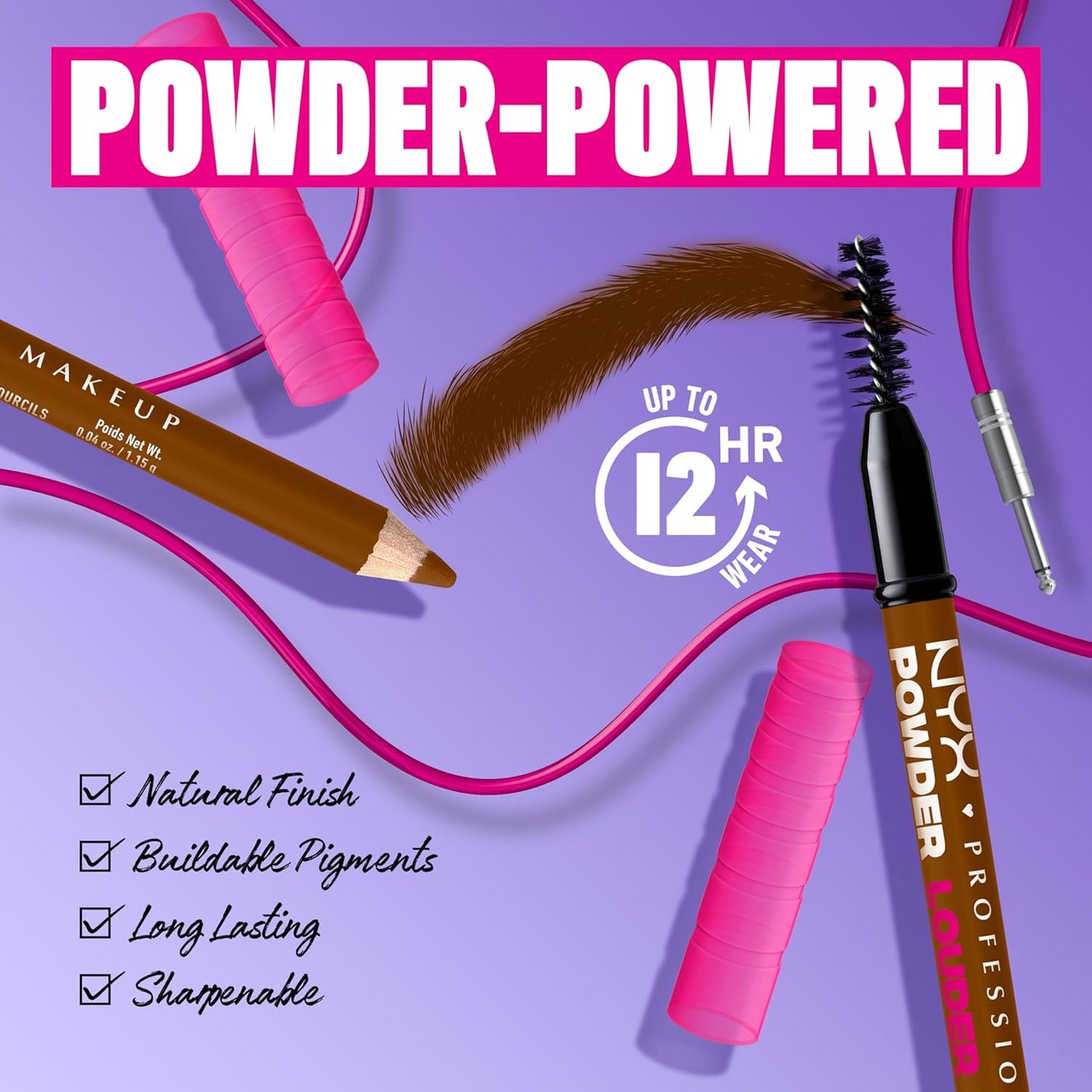 NYX PROFESSIONAL MAKEUP Powder Louder Eyebrow Pencil, Brow Pencil with Buildable Volume For Up To 12HR Wear, Vegan Formula - Auburn