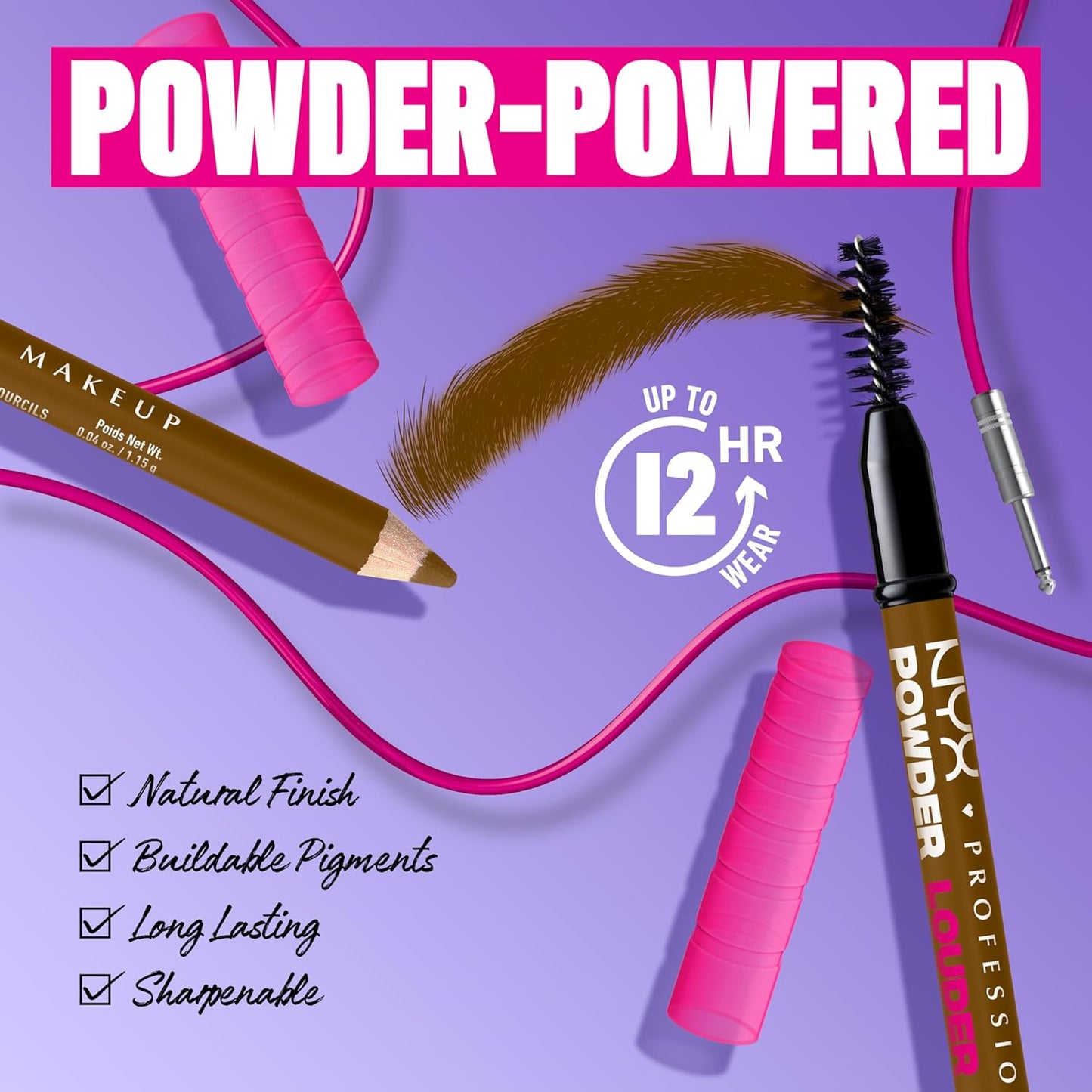 NYX PROFESSIONAL MAKEUP Powder Louder Eyebrow Pencil, Brow Pencil with Buildable Volume For Up To 12HR Wear, Vegan Formula - Blonde