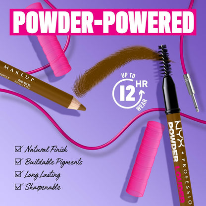 NYX PROFESSIONAL MAKEUP Powder Louder Eyebrow Pencil, Brow Pencil with Buildable Volume For Up To 12HR Wear, Vegan Formula - Blonde