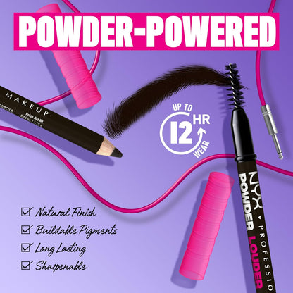 NYX PROFESSIONAL MAKEUP Powder Louder Eyebrow Pencil, Brow Pencil with Buildable Volume For Up To 12HR Wear, Vegan Formula - Black