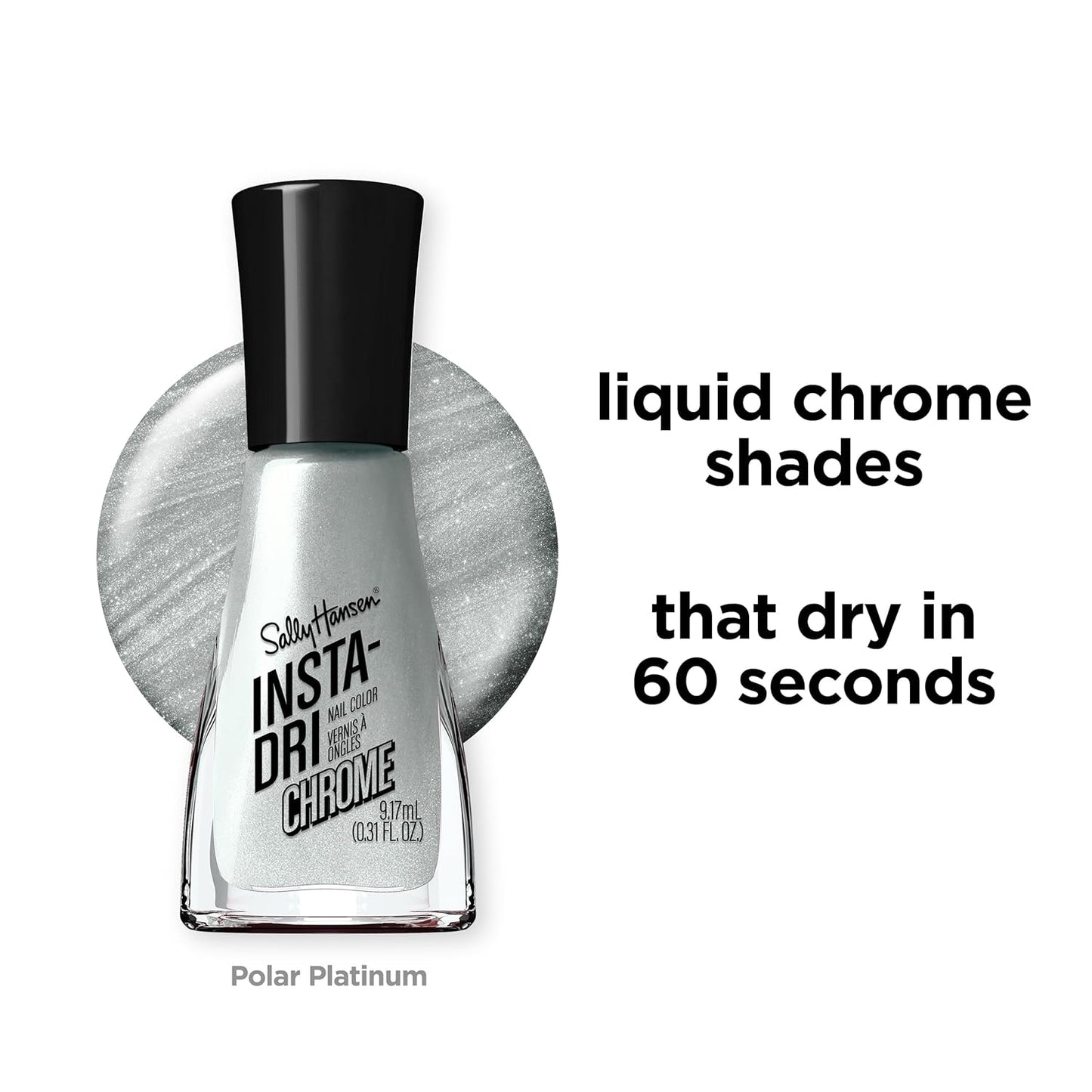 Sally Hansen Insta-Dri Nail Polish Chrome Top Coat | Quick Dry, Long Lasting, Streak-Free Shine, Opaque | Polar Platinum | Metallic Silver Nail Polish