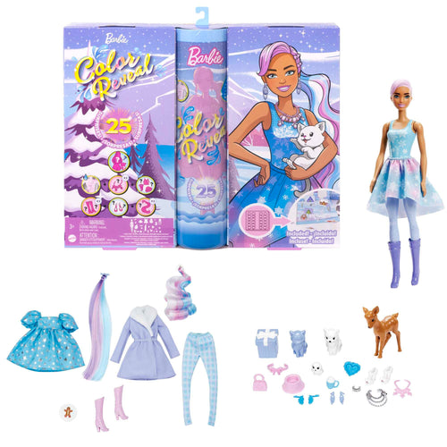 Barbie Color Reveal Advent Calendar, 1 Doll & 3 Pets, 25 Surprises