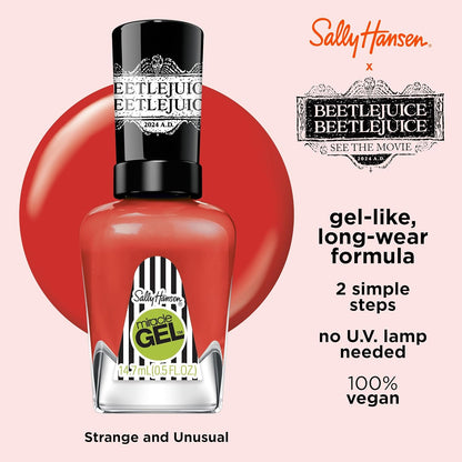 Sally Hansen Miracle Gel Beetlejuice Salon Quality Nail Polish | Gel-Like Formula, Two-Step System, No UV Light Needed, Long Lasting | Opaque, Glossy | 927 Strange And Unusual | Cherry Red Nail Color