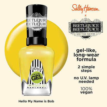 Sally Hansen Miracle Gel Beetlejuice Salon Quality Nail Polish | Gel-Like Formula, Two-Step System, No UV Light Needed, Long Lasting | Opaque | 932 Hello My Name Is Bob | Bright Yellow Nail Color