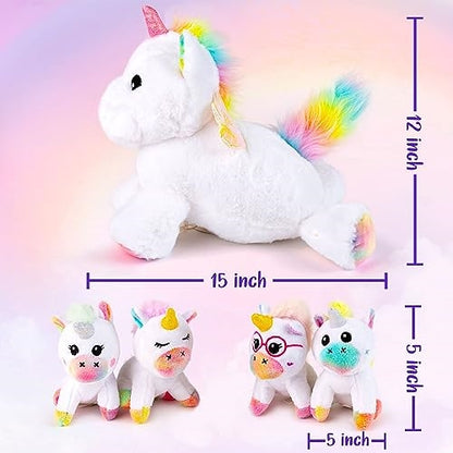 5 in 1 Unicorn Mommy Stuffed Animal with 4 Baby Unicorns in Her Tummy, Soft Unicorn Plush Toys Set, Christmas Birthday Gifts for Baby, Toddler, Kids Ages 3+