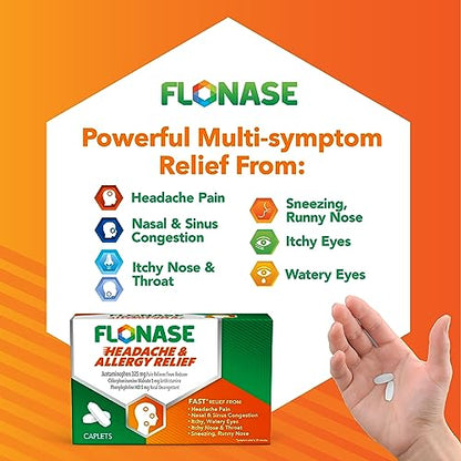 Flonase Headache and Allergy Relief Caplets with Acetaminophen 325 mg, Chlorpheniramine Maleate 4 mg and Phenylephrine HCl 10 mg Per 2 Caplet Dose - 96 Caplets