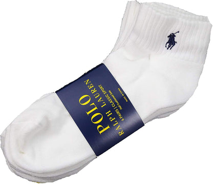 Polo Ralph Lauren Mens Low Cut Socks (Sock Size 6-13, White 6 Pairs)