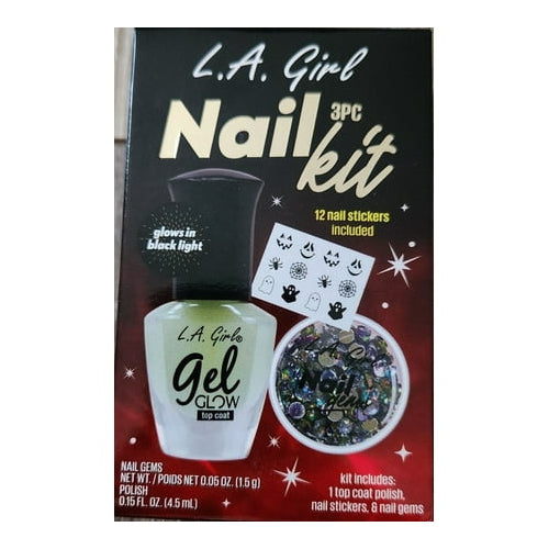 L.A. Girl 3 Piece Nail Kit, G97897 Creepy Cute - Glow in the Dark -Stickers