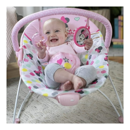 Disney Baby Slip Resistant Vibrating Infant Baby Bouncer, Minnie Mouse Spotty Dotty by Bright Starts