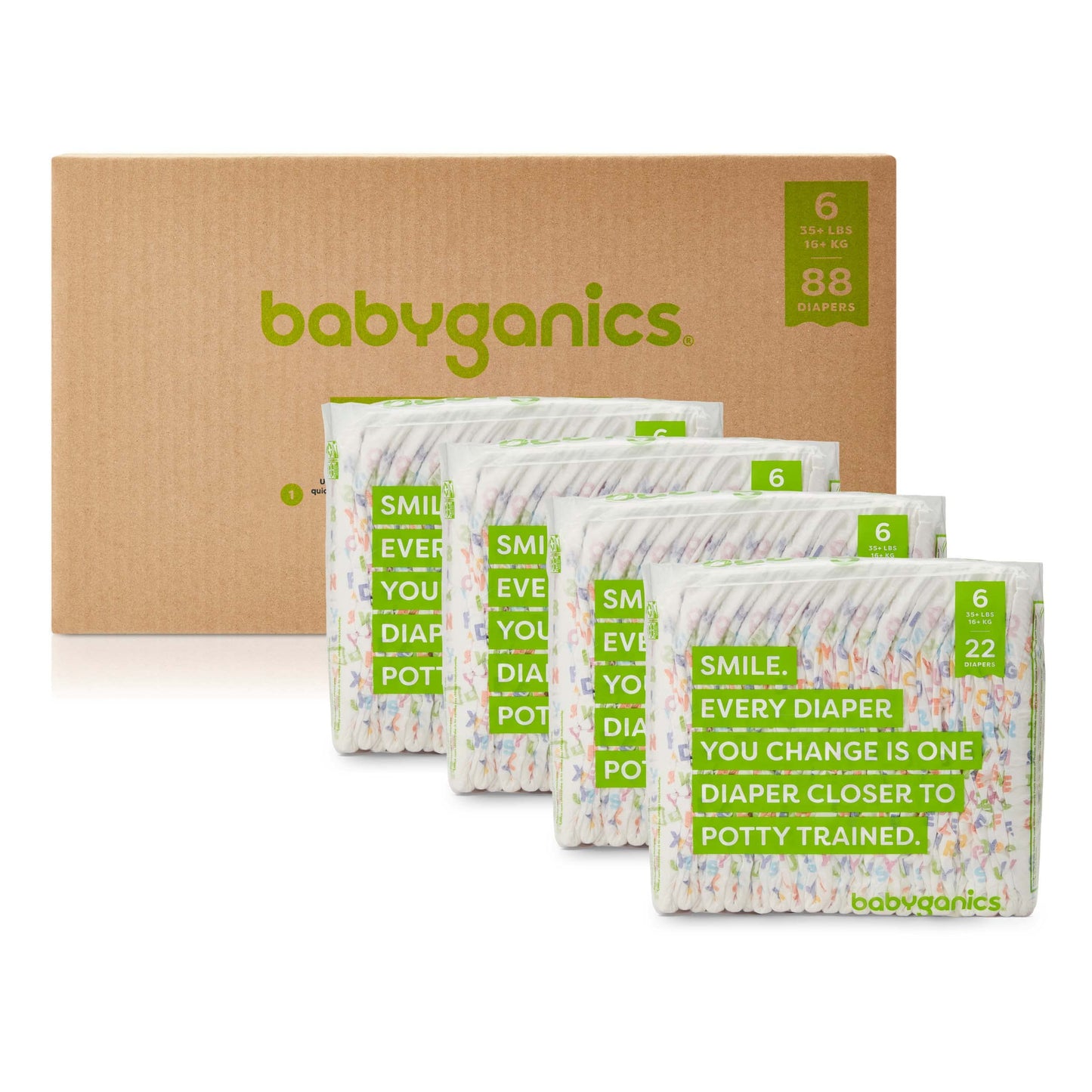 Babyganics Size 6, 88 count, Absorbent, Breathable, Triple Dry Protection Baby Diapers