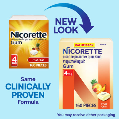 Nicorette 4mg Nicotine Gum to Help Quit Smoking - Fruit Chill Flavored Stop Smoking Aid, 160 Count