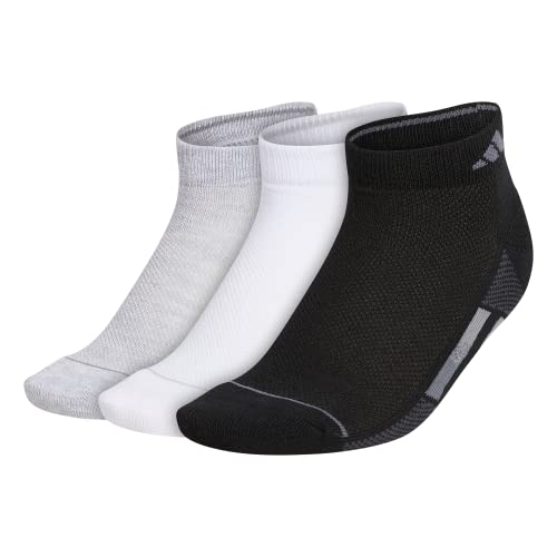 adidas Women's Superlite Stripe 3.0 Low Cut Socks (3-Pair) Athletic fit with Arch Compression, Black/White/Cool Light Heather, Medium