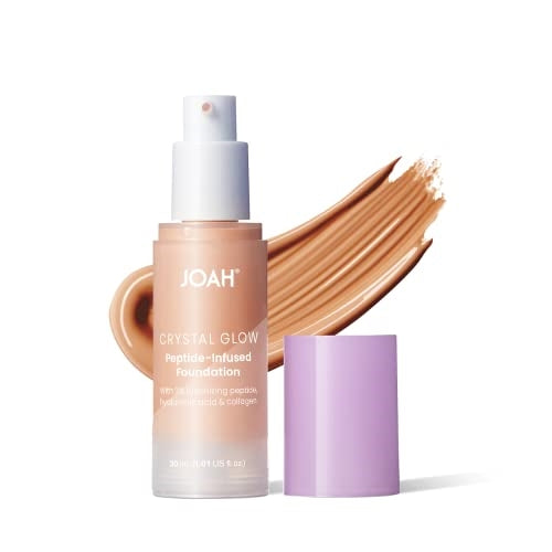 JOAH Crystal Glow Peptide-Infused Foundation, 2-in-1 Multitasking Korean Makeup with Blurring Face Primer, Luminizer, Hydration & Skin Defense for a Flawless Finish, 1.01 Oz, Light Beige Neutral