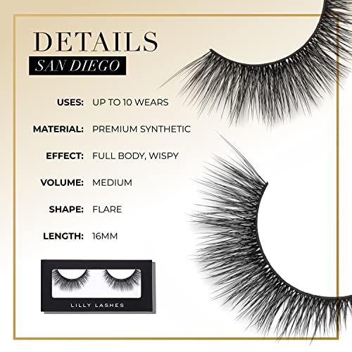 Lilly Lashes Premium Synthetic Lashes San Diego | Fake Eyelashes Natural Look | Flare Lash | Full Bodied Look | False Lashes | Vegan Strip Lash | Reusable Up to 10 Wears | 15mm