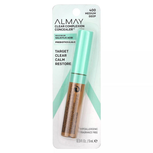 Almay Clear Complexion Acne & Blemish Spot Treatment Concealer Makeup with Salicylic Acid- Lightweight, Full Coverage, Hypoallergenic, Fragrance-Free, for Sensitive Skin, 400 Medium/Deep, 0.3 fl oz.