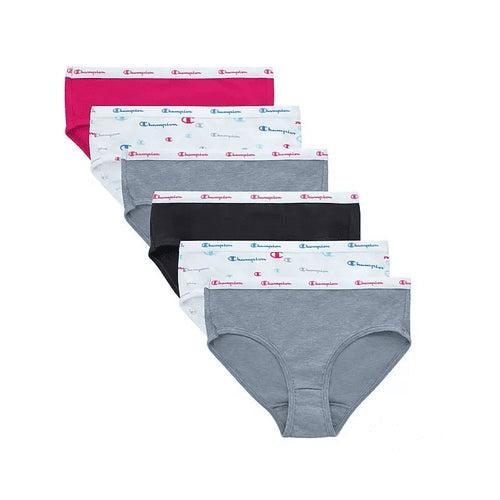 Champion Girls 6-Pack Everyday Cotton Brief Grey Black White M (7-8)